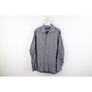 Vintage 90s Hickey Freeman Mens Medium Faded Houndstooth Flannel Button Shirt